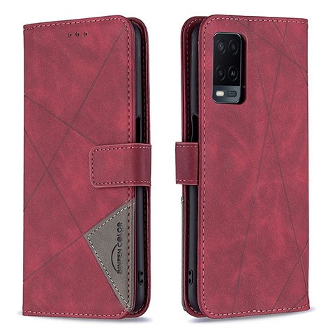 Funda de Cuero Cartera con Soporte Carcasa B08F para Oppo A54 4G Rojo