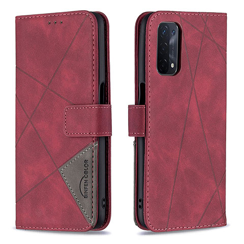 Funda de Cuero Cartera con Soporte Carcasa B08F para Oppo A54 5G Rojo