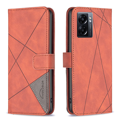 Funda de Cuero Cartera con Soporte Carcasa B08F para Oppo A56S 5G Naranja