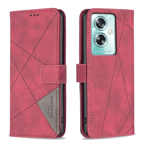 Funda de Cuero Cartera con Soporte Carcasa B08F para Oppo A79 5G Rojo