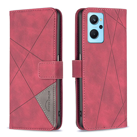 Funda de Cuero Cartera con Soporte Carcasa B08F para Oppo A96 4G Rojo