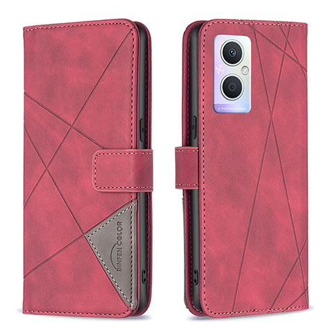 Funda de Cuero Cartera con Soporte Carcasa B08F para Oppo A96 5G Rojo