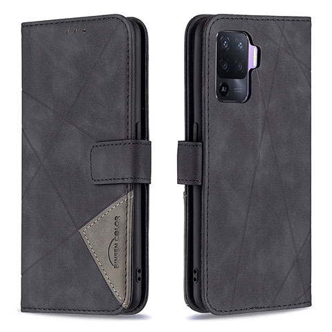 Funda de Cuero Cartera con Soporte Carcasa B08F para Oppo F19 Pro Negro