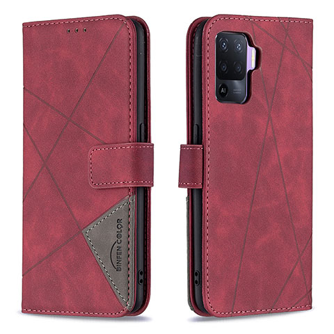 Funda de Cuero Cartera con Soporte Carcasa B08F para Oppo F19 Pro Rojo