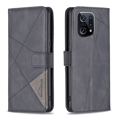 Funda de Cuero Cartera con Soporte Carcasa B08F para Oppo Find X5 5G Negro