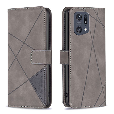 Funda de Cuero Cartera con Soporte Carcasa B08F para Oppo Find X5 Pro 5G Gris