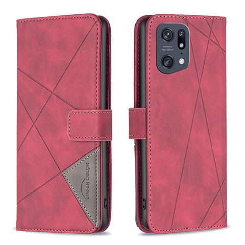 Funda de Cuero Cartera con Soporte Carcasa B08F para Oppo Find X5 Pro 5G Rojo