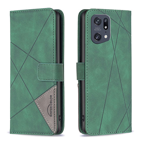 Funda de Cuero Cartera con Soporte Carcasa B08F para Oppo Find X5 Pro 5G Verde