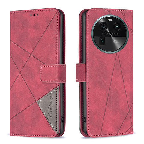 Funda de Cuero Cartera con Soporte Carcasa B08F para Oppo Find X6 5G Rojo