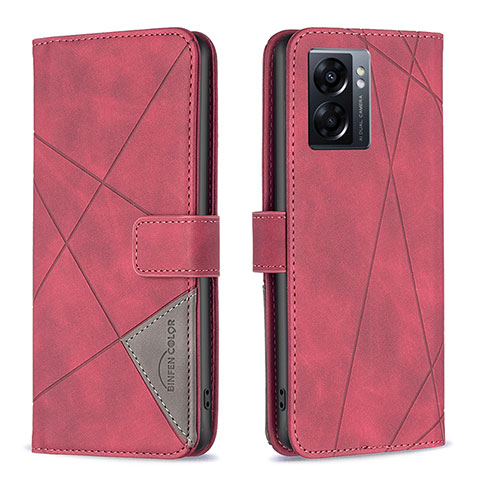 Funda de Cuero Cartera con Soporte Carcasa B08F para Oppo K10 5G India Rojo