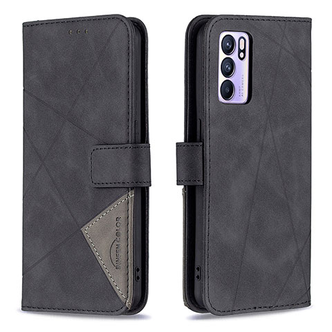 Funda de Cuero Cartera con Soporte Carcasa B08F para Oppo Reno6 5G Negro