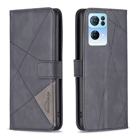 Funda de Cuero Cartera con Soporte Carcasa B08F para Oppo Reno7 Pro 5G Negro