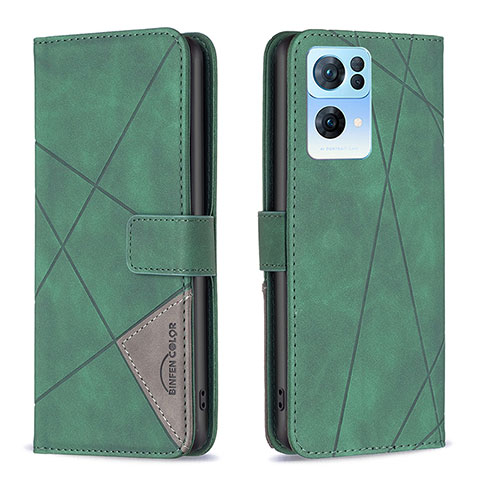 Funda de Cuero Cartera con Soporte Carcasa B08F para Oppo Reno7 Pro 5G Verde