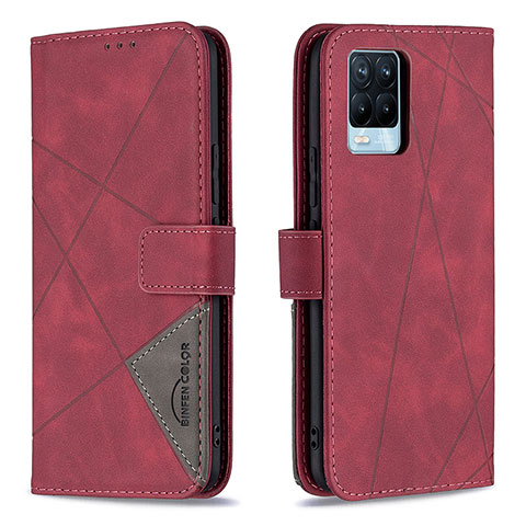 Funda de Cuero Cartera con Soporte Carcasa B08F para Realme 8 4G Rojo