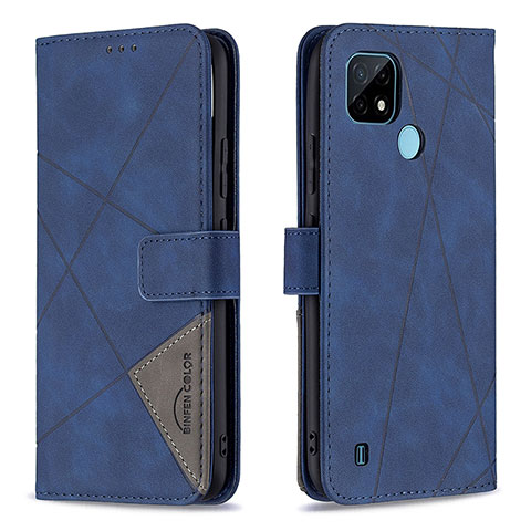 Funda de Cuero Cartera con Soporte Carcasa B08F para Realme C21 Azul