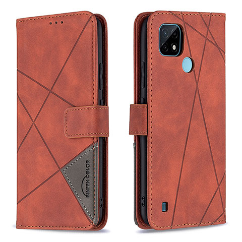 Funda de Cuero Cartera con Soporte Carcasa B08F para Realme C21 Naranja