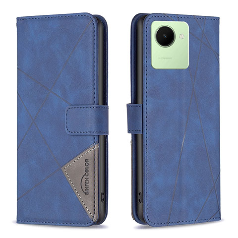 Funda de Cuero Cartera con Soporte Carcasa B08F para Realme C30 Azul