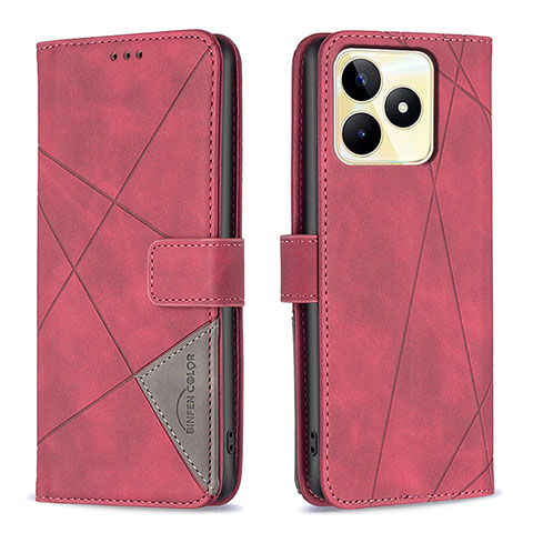 Funda de Cuero Cartera con Soporte Carcasa B08F para Realme C53 India Rojo