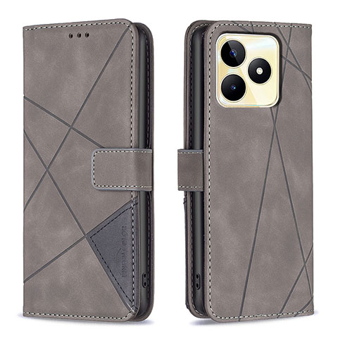 Funda de Cuero Cartera con Soporte Carcasa B08F para Realme C67 Gris