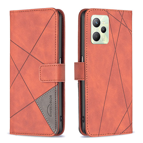 Funda de Cuero Cartera con Soporte Carcasa B08F para Realme Narzo 50A Prime Naranja