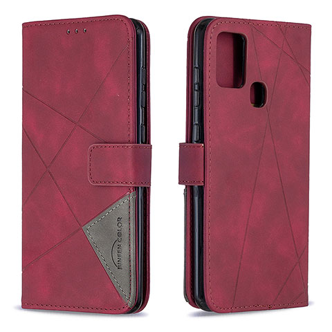 Funda de Cuero Cartera con Soporte Carcasa B08F para Samsung Galaxy A21s Rojo