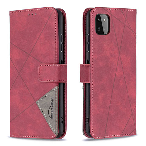 Funda de Cuero Cartera con Soporte Carcasa B08F para Samsung Galaxy A22 5G Rojo