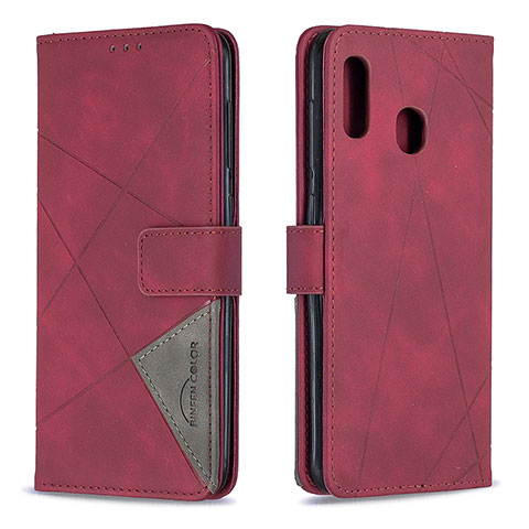 Funda de Cuero Cartera con Soporte Carcasa B08F para Samsung Galaxy A30 Rojo