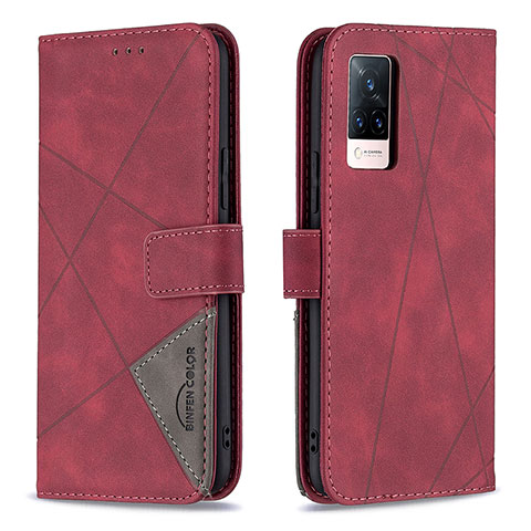 Funda de Cuero Cartera con Soporte Carcasa B08F para Vivo V21 5G Rojo