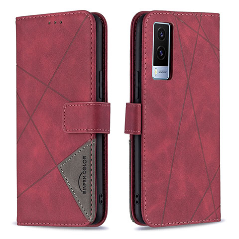 Funda de Cuero Cartera con Soporte Carcasa B08F para Vivo V21e 5G Rojo