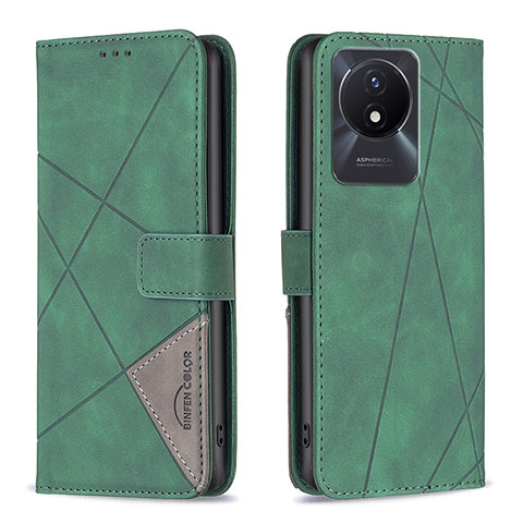 Funda de Cuero Cartera con Soporte Carcasa B08F para Vivo Y02 Verde