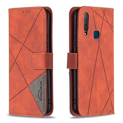 Funda de Cuero Cartera con Soporte Carcasa B08F para Vivo Y11 Naranja