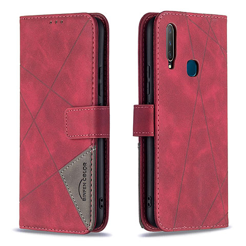 Funda de Cuero Cartera con Soporte Carcasa B08F para Vivo Y11 Rojo