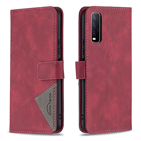 Funda de Cuero Cartera con Soporte Carcasa B08F para Vivo Y11s Rojo