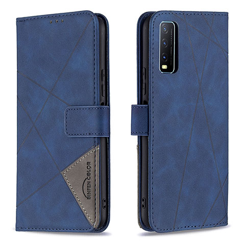 Funda de Cuero Cartera con Soporte Carcasa B08F para Vivo Y20a Azul