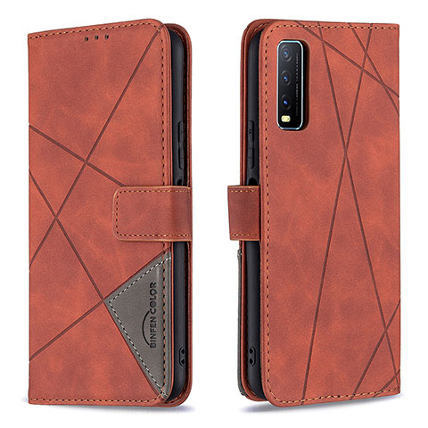 Funda de Cuero Cartera con Soporte Carcasa B08F para Vivo Y20G Naranja