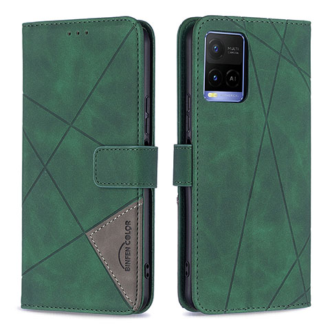 Funda de Cuero Cartera con Soporte Carcasa B08F para Vivo Y21 Verde