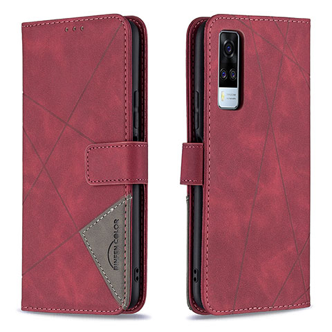 Funda de Cuero Cartera con Soporte Carcasa B08F para Vivo Y51A Rojo