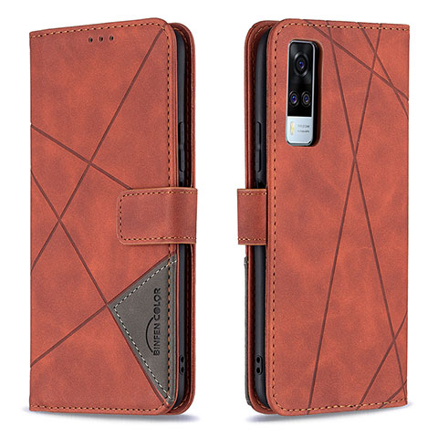 Funda de Cuero Cartera con Soporte Carcasa B08F para Vivo Y53s 4G Naranja