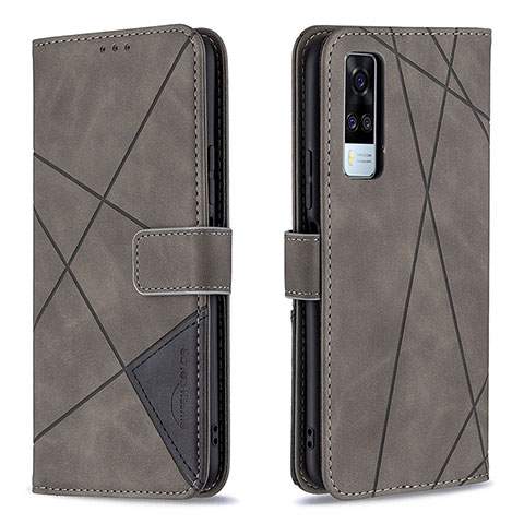 Funda de Cuero Cartera con Soporte Carcasa B08F para Vivo Y53s NFC Gris