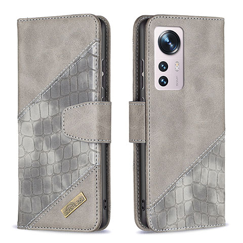 Funda de Cuero Cartera con Soporte Carcasa B08F para Xiaomi Mi 12X 5G Gris