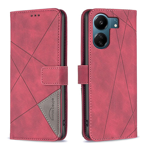 Funda de Cuero Cartera con Soporte Carcasa B08F para Xiaomi Poco C65 Rojo