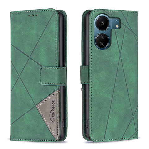 Funda de Cuero Cartera con Soporte Carcasa B08F para Xiaomi Poco C65 Verde