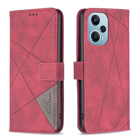 Funda de Cuero Cartera con Soporte Carcasa B08F para Xiaomi Poco F5 5G Rojo