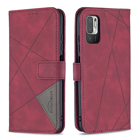 Funda de Cuero Cartera con Soporte Carcasa B08F para Xiaomi POCO M3 Pro 5G Rojo