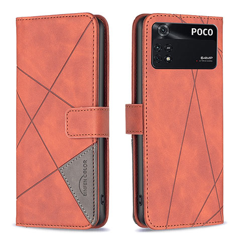 Funda de Cuero Cartera con Soporte Carcasa B08F para Xiaomi Poco M4 Pro 4G Naranja