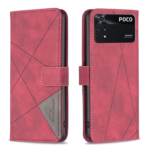 Funda de Cuero Cartera con Soporte Carcasa B08F para Xiaomi Poco M4 Pro 4G Rojo