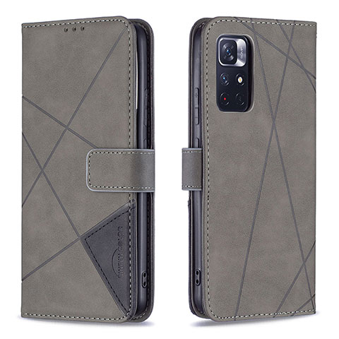 Funda de Cuero Cartera con Soporte Carcasa B08F para Xiaomi Poco M4 Pro 5G Gris