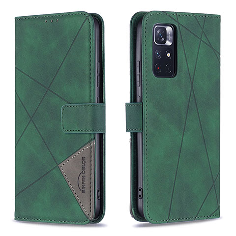 Funda de Cuero Cartera con Soporte Carcasa B08F para Xiaomi Poco M4 Pro 5G Verde