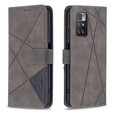 Funda de Cuero Cartera con Soporte Carcasa B08F para Xiaomi Redmi 10 4G Gris