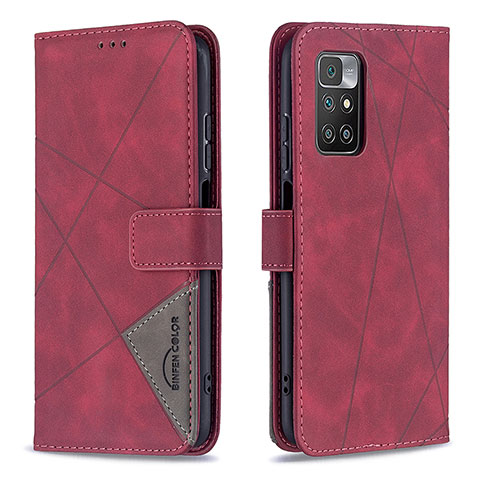 Funda de Cuero Cartera con Soporte Carcasa B08F para Xiaomi Redmi 10 4G Rojo